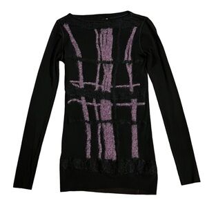 Fuzzi Jean Paul Gaultier Mesh Mohair Black Purple Long Sleeve Top 90s Medium